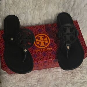 Tory Burch Black Logo Sandals. Size 7. Used But Good!